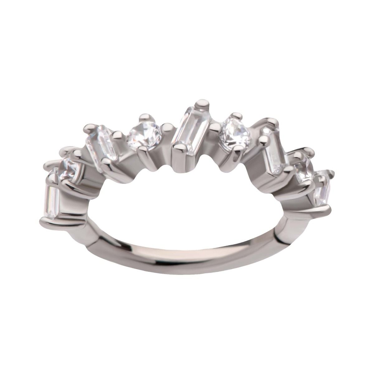 SEAMLESS CLICKER Alternating Baguette Round Prong Set Clear CZ Clustered Side Facing Hinged Segment Clicker -Rebel Bod-RebelBod