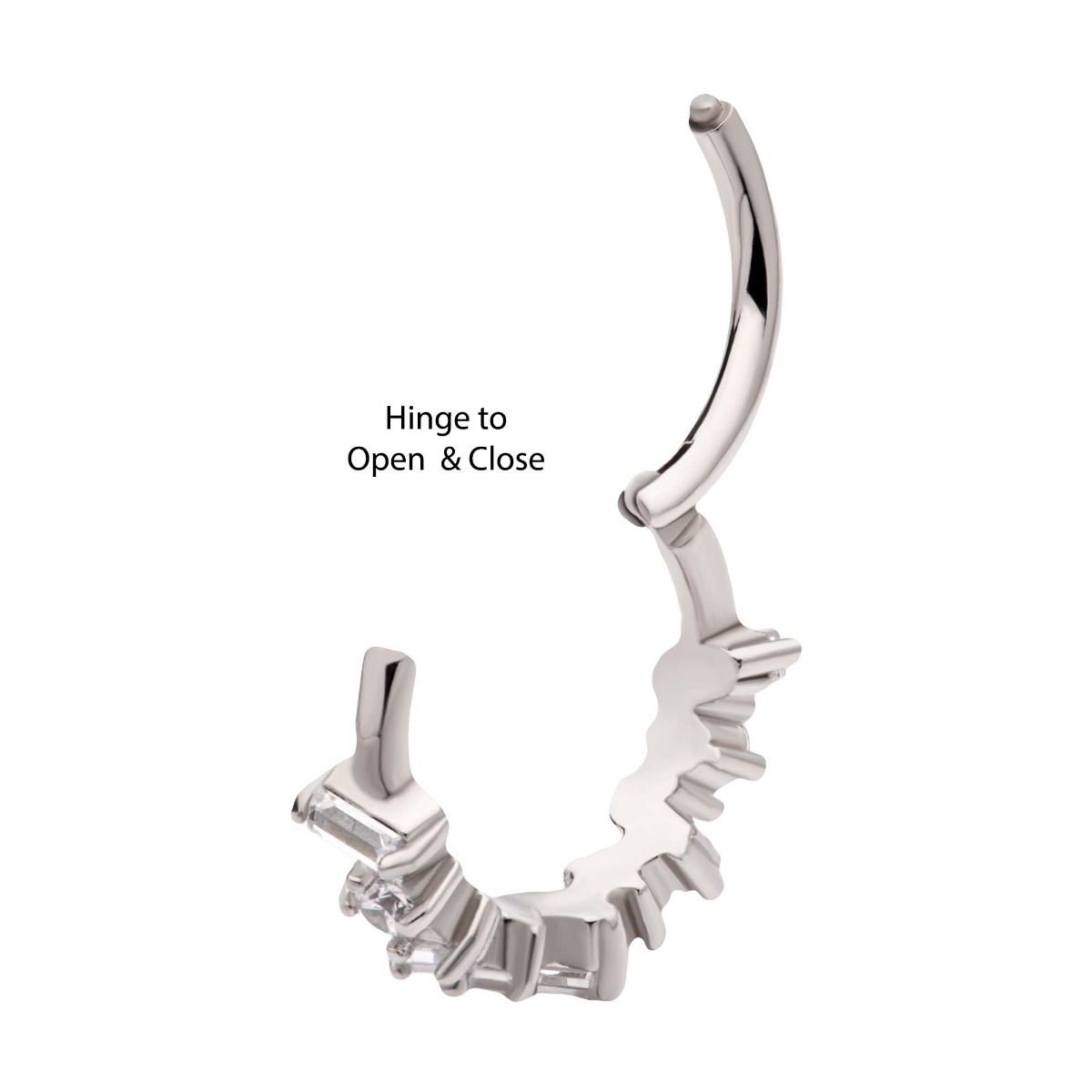 SEAMLESS CLICKER Alternating Baguette Round Prong Set Clear CZ Clustered Side Facing Hinged Segment Clicker -Rebel Bod-RebelBod