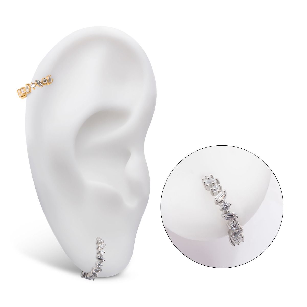 SEAMLESS CLICKER Alternating Baguette Round Prong Set Clear CZ Clustered Side Facing Hinged Segment Clicker -Rebel Bod-RebelBod