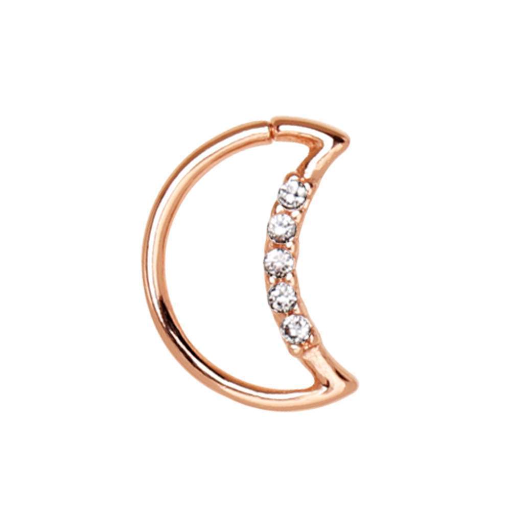 Annealed Rose Gold Plated Jeweled Crescent Moon Cartilage Earring Bendable Ring - 1 Piece