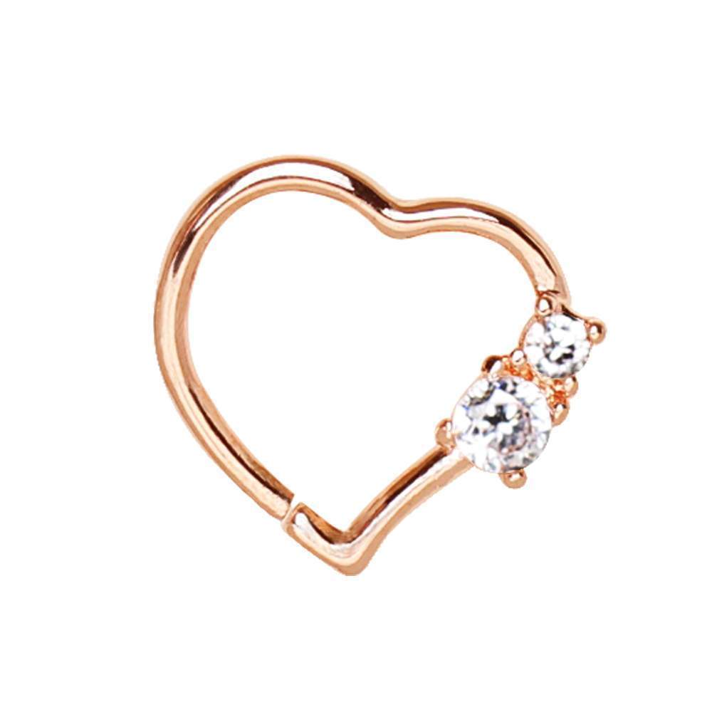 Annealed Rose Gold Plated Jeweled Heart Cartilage Earring Bendable Ring - 1 Piece
