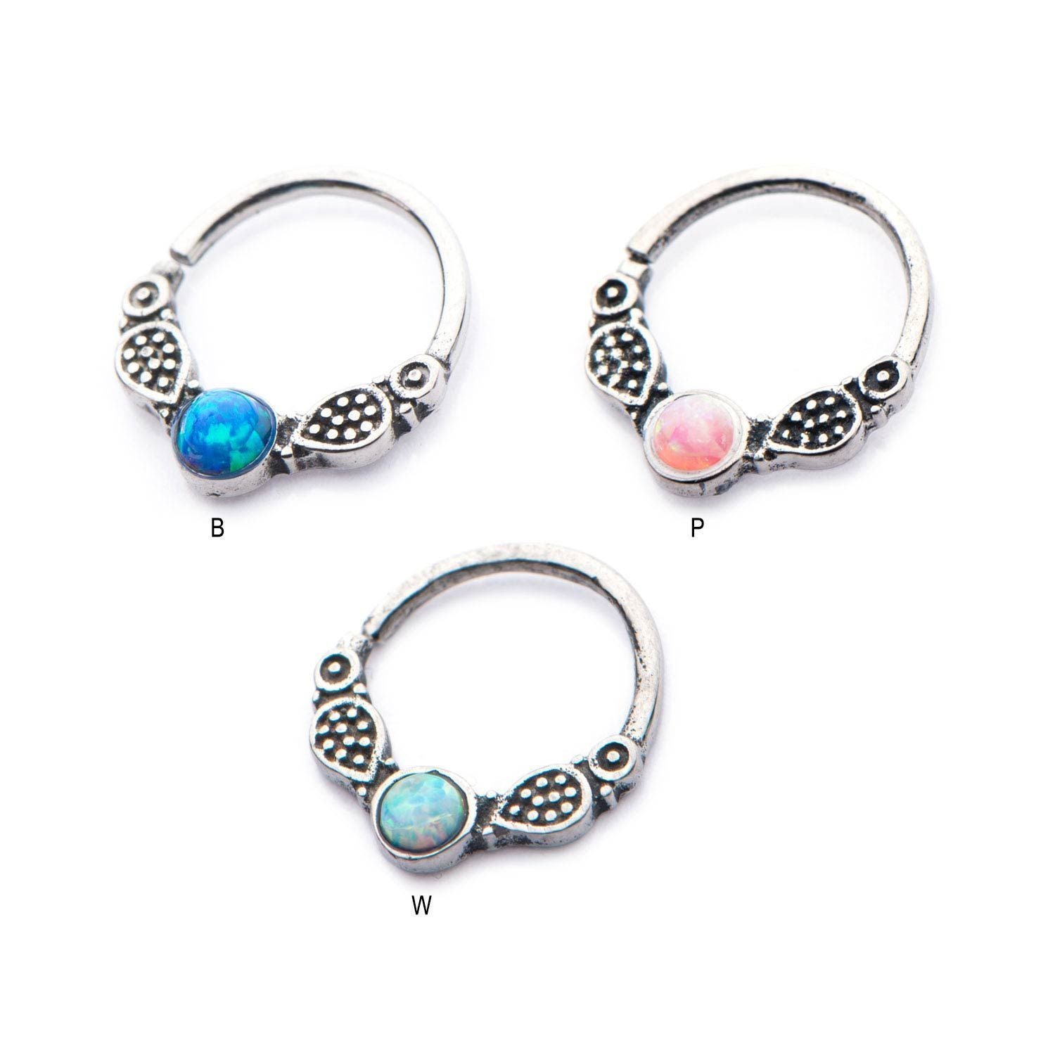 Annealed Bendable Split Ring w/ Synthetic Opal Cabochon sbvseptopl - 1 Piece