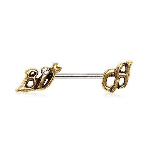 Antique Gold 'Bitch' Nipple Barbell - 1 Piece