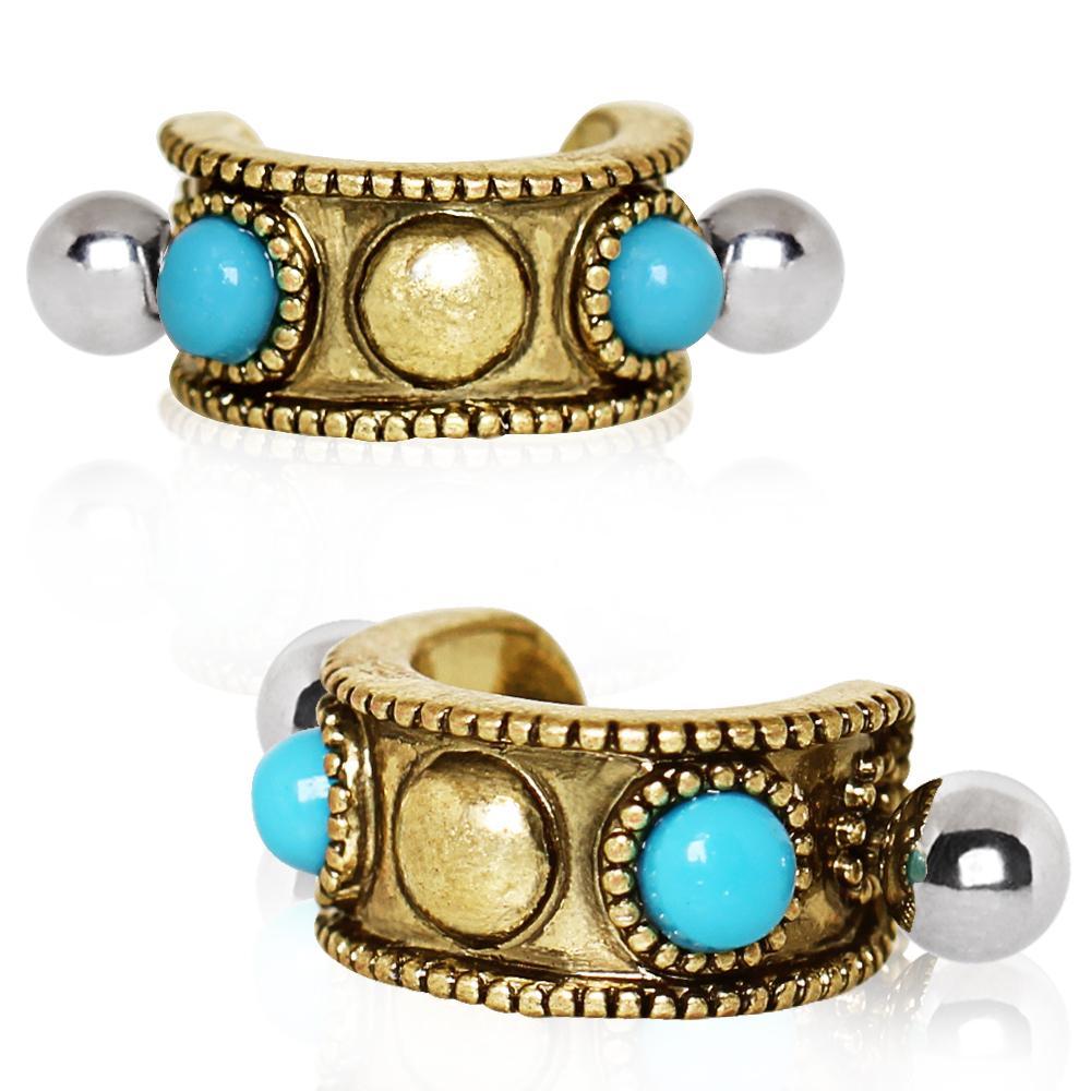 Antique Gold Plated Turquoise Ear Cuff Cartilage Cuff Earring - 1 Piece