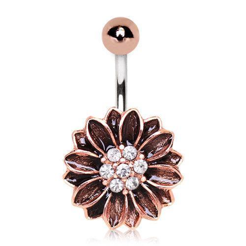 Antique Rose Gold Plated Floral Navel Ring
