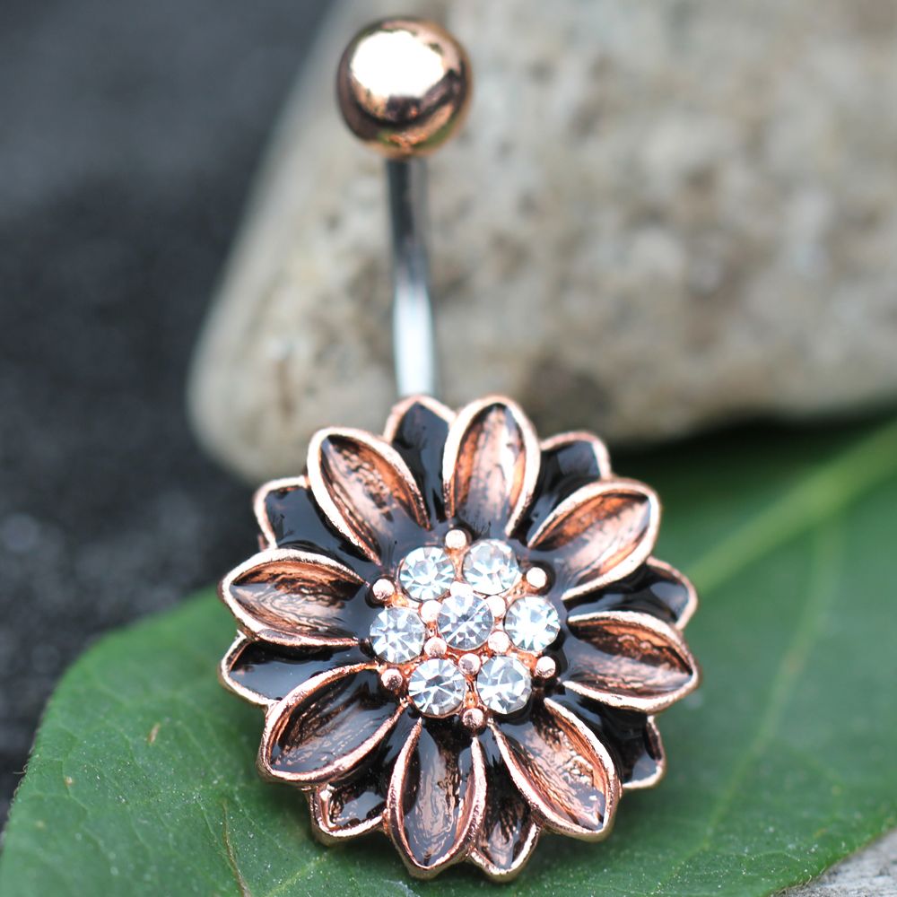 Belly Ring - No Dangle Antique Rose Gold Plated Floral Navel Ring -Rebel Bod-RebelBod