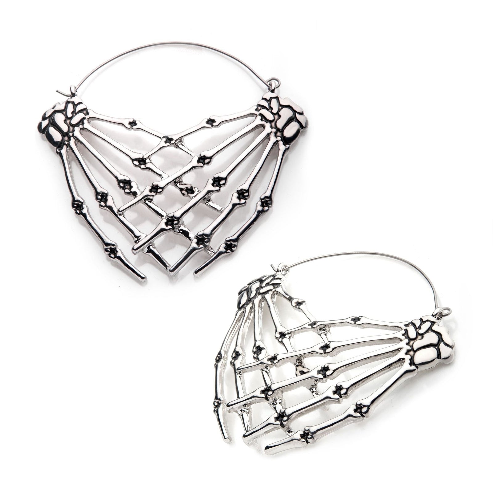 Antiqued Skeleton Crossed Hands Plug Hoops -Rebel Bod-RebelBod