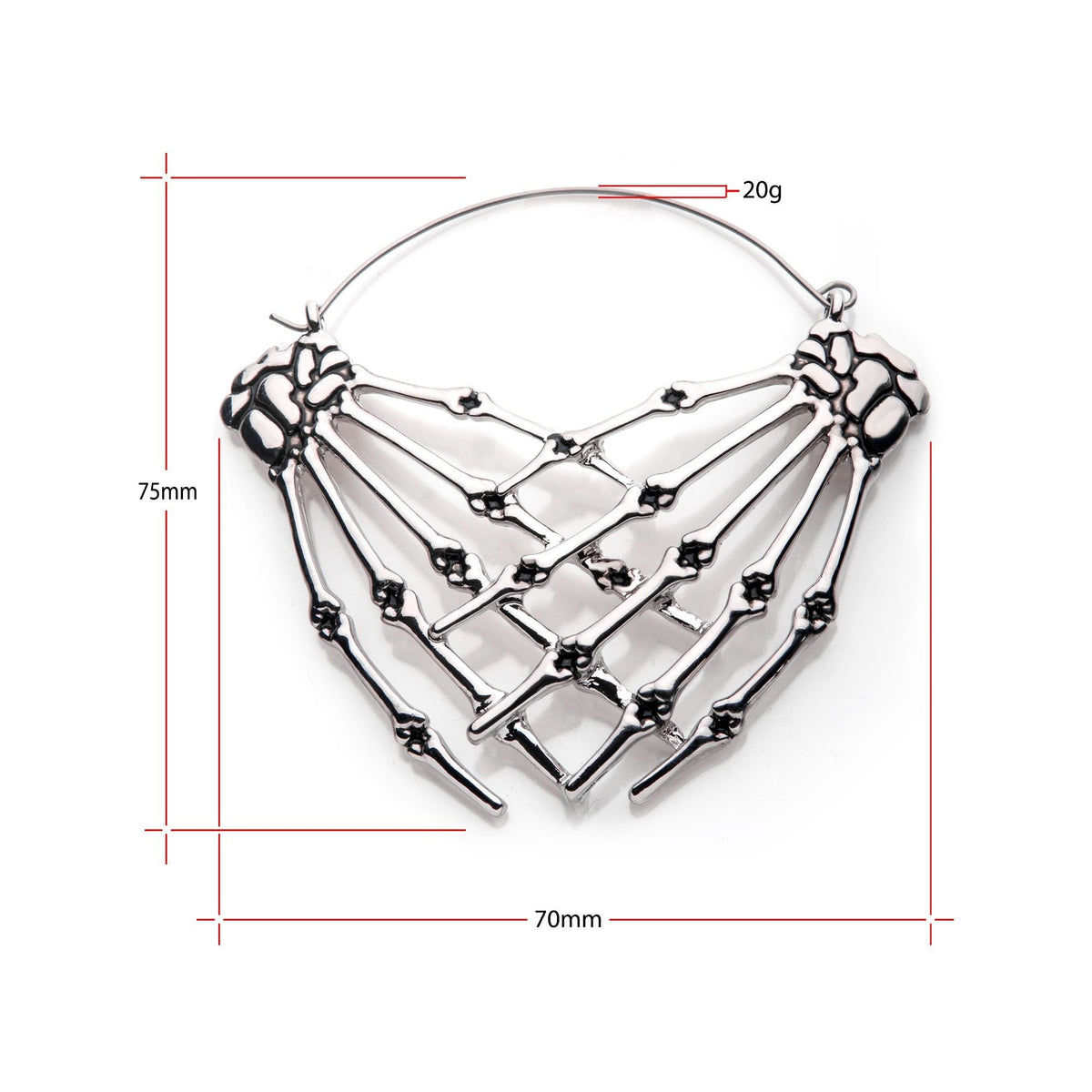 Antiqued Skeleton Crossed Hands Plug Hoops -Rebel Bod-RebelBod