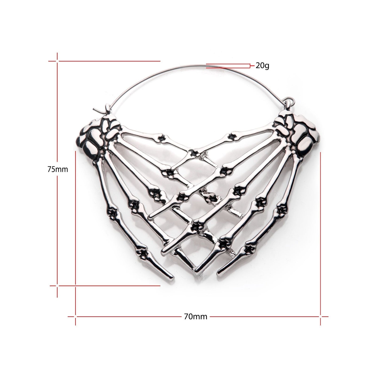 Antiqued Skeleton Crossed Hands Plug Hoops -Rebel Bod-RebelBod