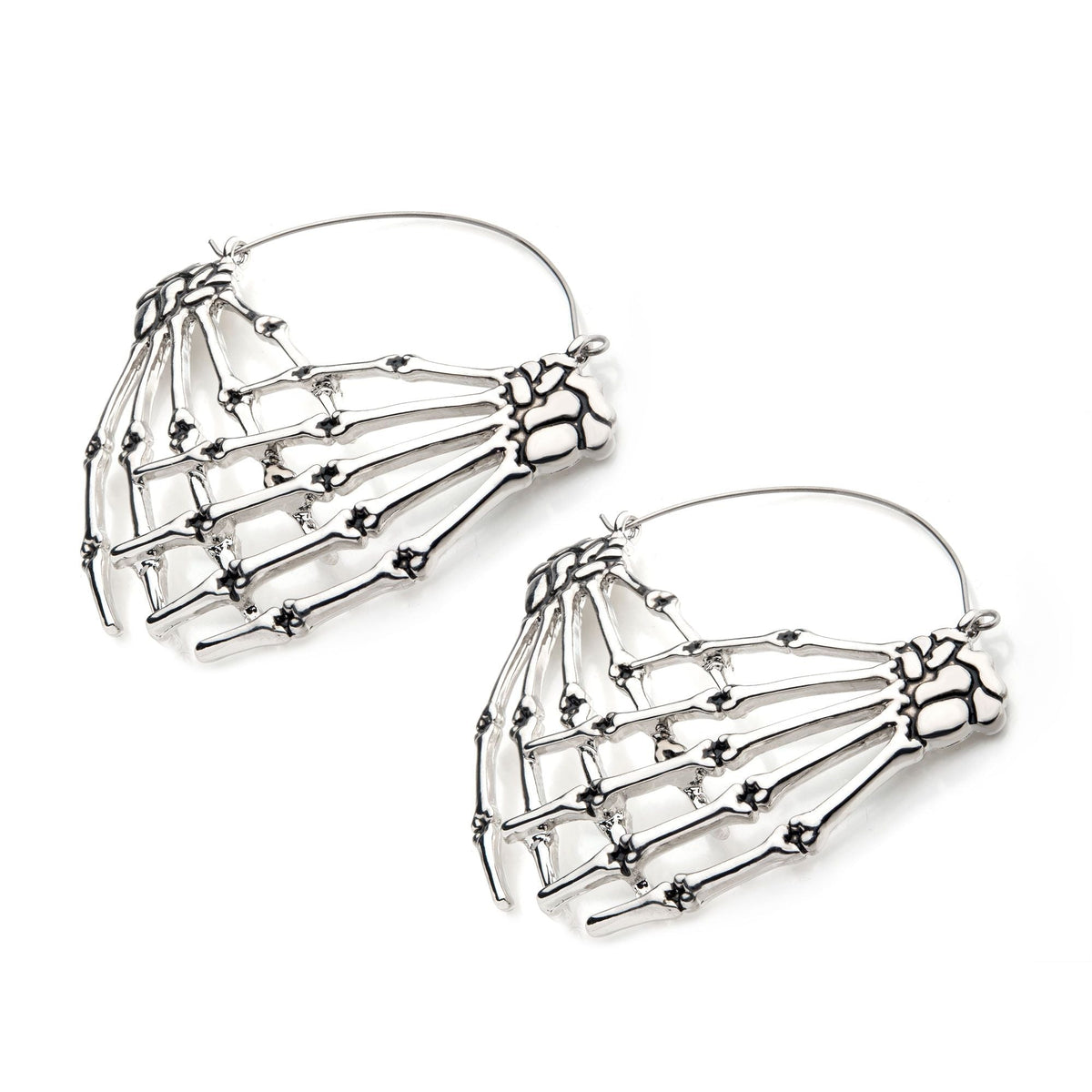 Antiqued Skeleton Crossed Hands Plug Hoops -Rebel Bod-RebelBod