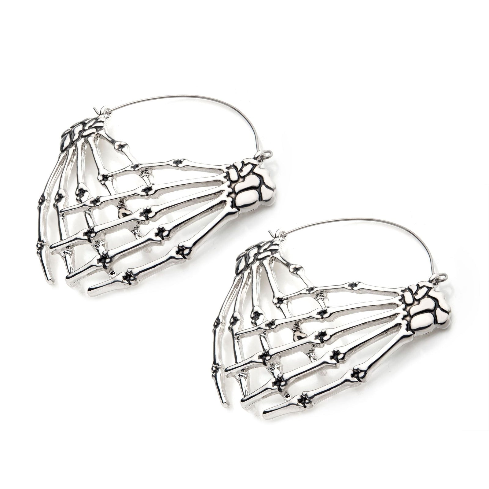Antiqued Skeleton Crossed Hands Plug Hoops -Rebel Bod-RebelBod