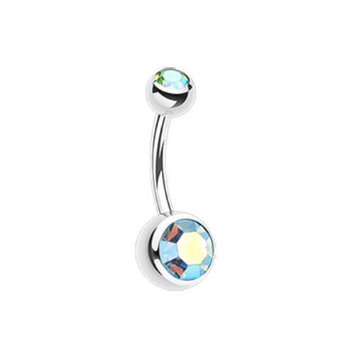 Aqua/Aurora Borealis Double Gem Ball Belly Button Ring