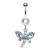 Aqua/Aurora Borealis Dragonfly Glam Belly Button Ring