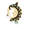 Aqua/Aurora Borealis Golden Heavenly Moon Face Reverse Drop Top Belly Button Ring