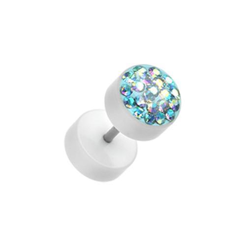 Aqua/Aurora Borealis Multi-Sprinkle Dot Multi Gem White UV Fake Plug - 1 Pair