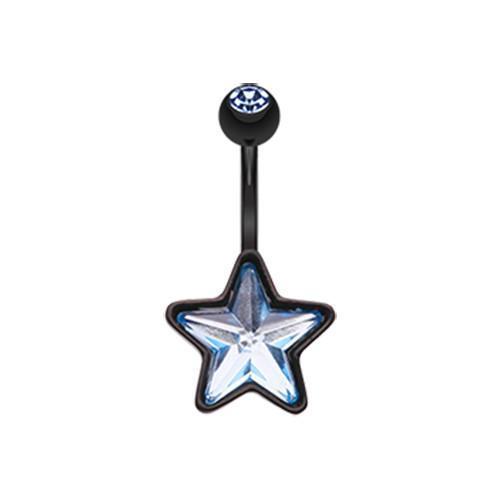 Aqua Beaming Star Belly Button Ring