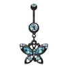Aqua Black Butterfly Sparkle Belly Button Ring