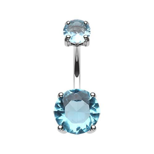 Aqua Brilliant Gem Prong Sparkle Belly Button Ring