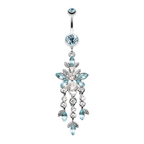 Aqua Butterfly Sparkle Droplets Belly Button Ring