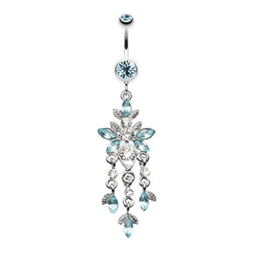 Aqua Butterfly Sparkle Droplets Belly Button Ring