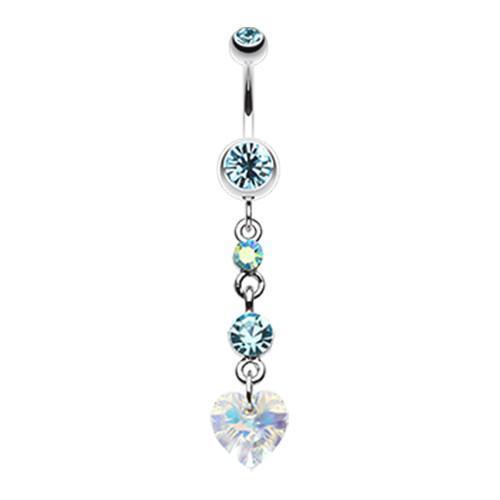 Aqua Cascading Prism Heart Belly Button Ring