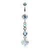 Aqua Cascading Prism Heart Belly Button Ring