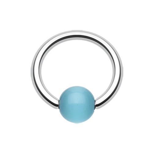 Aqua Cat Eye Stone Bead Captive Bead Ring