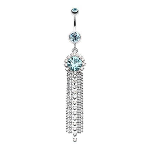 Aqua Chandelier Bead Chain Sparkle Belly Button Ring