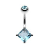 Aqua Classic Square Gem Prong Sparkle Belly Button Ring