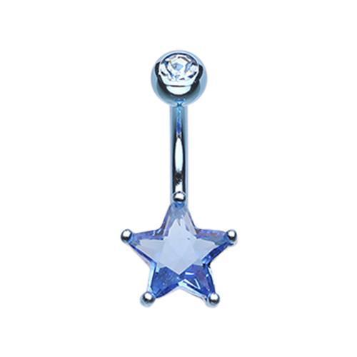 Aqua Star Prong Sparkle Belly Button Ring