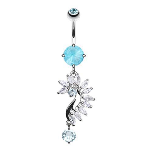 Aqua Curved Marquise Cut Sparkles Belly Button Ring