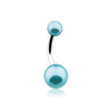 Aqua Double Luster Pearl Ball Steel Belly Button Ring