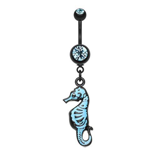 Aqua Electro Skeletal Seahorse Belly Button Ring