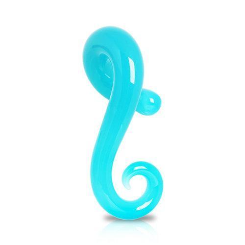 Aqua Glass Taper w/ Spiral Tail for Left Ear - 1 Piece