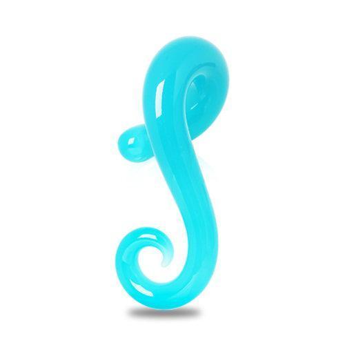 Aqua Glass Taper w/ Spiral Tail for Right Ear - 1 Piece
