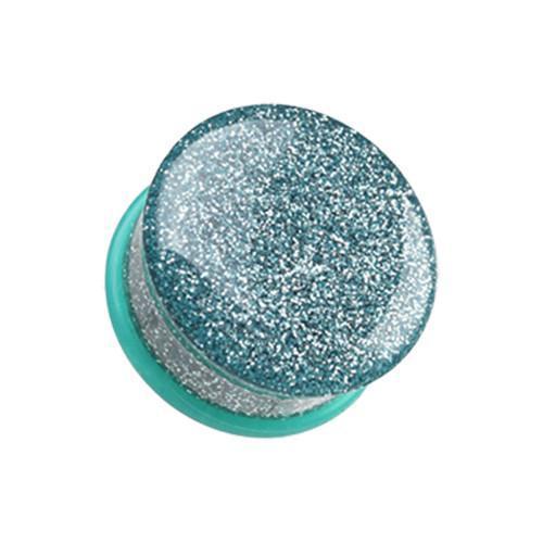 Aqua Glitter Shimmer Single Flared Ear Gauge Plug - 1 Pair