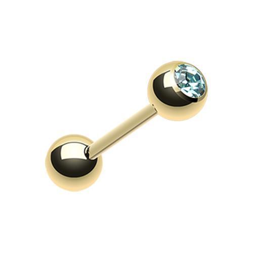 Aqua Gold Plated Gem Ball Barbell Tongue Ring