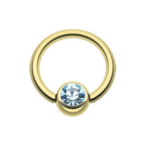 Aqua Gold Plated Gem Ball Captive Bead Ring