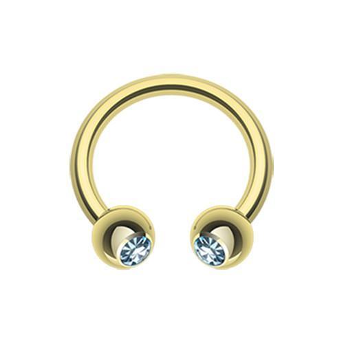 Aqua Gold Plated Gem Ball Horseshoe Circular Barbell