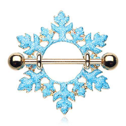 Aqua Golden Glam Snowflake Nipple Shield Jewelry Ring - 1 Piece