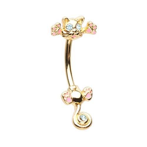 Belly Ring - No Dangle Aqua Golden Just Kittying Around Belly Button Ring -Rebel Bod-RebelBod