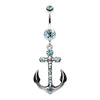 Aqua Jeweled Anchor Belly Button Ring