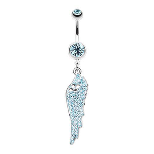 Aqua Jeweled Angel Wing Sparkle Belly Button Ring