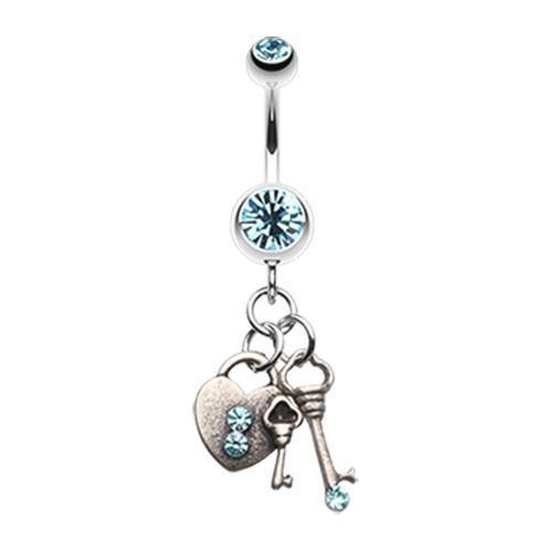 Aqua Love Lock Down Belly Button Ring