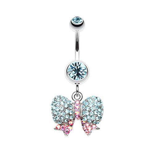 Aqua Lovely Sparkle Bow-Tie Belly Button Ring