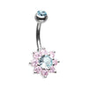 Aqua/Pink Luxuriant Spring Flower Belly Button Ring