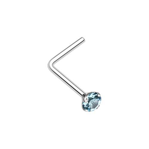 Aqua Prong Set Gem Top L-Shaped Nose Ring