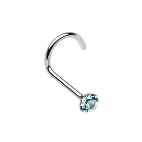 Aqua Prong Set Gem Top Nose Screw Ring