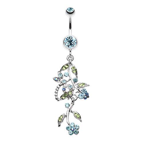 Aqua Romantic Vines w/ Flowers Belly Button Rings