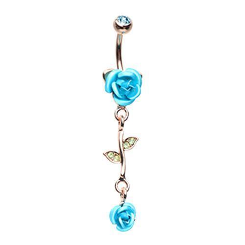 Aqua Rose Gold Bright Metal Rose Belly Button Ring